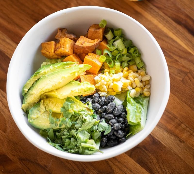 Fresh colorful nourishing salad bowl with vibrant vegetables
